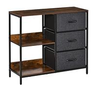 HOMCOM Cómoda Cajonera de Tela 3 Cajones Plegables 2 Estantes Estilo Industrial Dormitorio Salón Pasillo 80x29x71 cm Marrón Aosom España