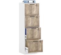 HOMCOM Cajonera Escritorio 4 Cajones 39,4x40x129 cm Blanco y Marrón | Cajonera de Oficina, Mueble Archivador, Riel Colgante para A4 y Carta