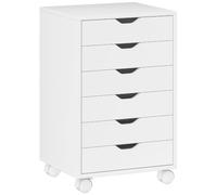 HOMCOM Cajonera Escritorio, Archivador Móvil, 6 Cajones, Blanco | Soporte para Impresora con Ruedas, Guías Deslizantes Silenciosas, para Oficina, Casa