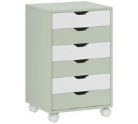 HOMCOM Cajonera Escritorio, Archivador Móvil con 6 Cajones, Soporte para Impresora con Ruedas, Guías Deslizantes Silenciosas, para Oficina, Casa, Verde y Blanco