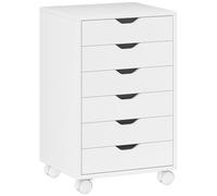 HOMCOM Cajonera Escritorio, Archivador Móvil con 6 Cajones, Soporte para Impresora con Ruedas, Guías Deslizantes Silenciosas, para Oficina, Casa, Blanco