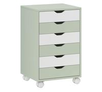 HOMCOM Cajonera Escritorio, Archivador Móvil con 6 Cajones, Soporte para Impresora con Ruedas, Guías Deslizantes Silenciosas, para Oficina, Casa, Verde y Blanco