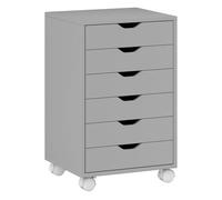 HOMCOM Cajonera Escritorio, Archivador Móvil con 6 Cajones, Soporte para Impresora con Ruedas, Guías Deslizantes Silenciosas, para Oficina, Casa, Gris