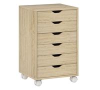 HOMCOM Cajonera Escritorio, Archivador Móvil con 6 Cajones, Soporte para Impresora con Ruedas, Guías Deslizantes Silenciosas, para Oficina, Casa, Roble