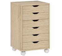 HOMCOM Cajonera Escritorio, Archivador Móvil con 6 Cajones, Soporte para Impresora con Ruedas, Guías Deslizantes Silenciosas, para Oficina, Casa, Roble