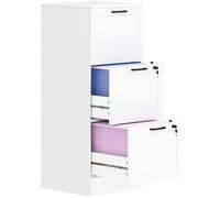 HOMCOM Cajonera Escritorio con 3 Cajones, Cajonera de Oficina, Mueble Archivador, con 2 Cerraduras, Riel Colgante para A4 y Carta, 40x40x101 cm, Blanco