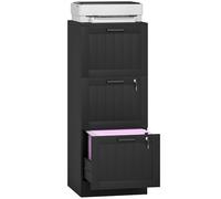 HOMCOM Cajonera Escritorio con 3 Cajones, Cajonera de Oficina, Mueble Archivador, con 2 Cerraduras, Riel Colgante para A4 y Carta, 40x40x101 cm, Negro