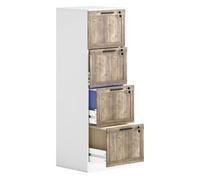 HOMCOM Cajonera de Oficina con 4 Cajones Cajonera de Escritorio con Cerradura 2 Llaves Barras Colgantes para A4 Carta Archivador Móvil para Estudio 39,4x40x129 cm Blanco y Madera