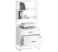 HOMCOM Cajonera Escritorio con Estantería 2 Cajones A4 Letter Legal Blanco | Mueble Archivador, Encimera para Impresora, Cerradura, para Legal, Oficina, Estudio