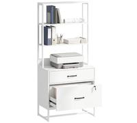 HOMCOM Cajonera Escritorio con Estantería 2 Cajones A4 Letter Legal Blanco | Mueble Archivador, Encimera para Impresora, Cerradura, para Legal, Oficina, Estudio