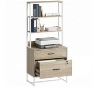HOMCOM Cajonera Escritorio con Estantería 2 Cajones A4 Letter Legal Roble | Mueble Archivador, Encimera para Impresora, Cerradura, para Legal, Oficina, Estudio