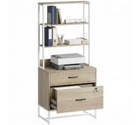 HOMCOM Cajonera Escritorio con Estantería, Mueble Archivador con 2 Cajones, Encimera para Impresora, Cerradura, para A4 Letter Legal, para Oficina, Estudio, Roble