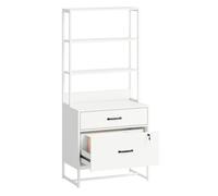 HOMCOM Cajonera Escritorio con Estantería, Mueble Archivador con 2 Cajones, Encimera para Impresora, Cerradura, para A4 Letter Legal, para Oficina, Estudio, Blanco