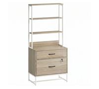 HOMCOM Cajonera Escritorio con Estantería, Mueble Archivador con 2 Cajones, Encimera para Impresora, Cerradura, para A4 Letter Legal, para Oficina, Estudio, Roble