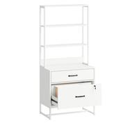HOMCOM Cajonera Escritorio con Estantería, Mueble Archivador con 2 Cajones, Encimera para Impresora, Cerradura, para A4 Letter Legal, para Oficina, Estudio, Blanco