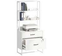 HOMCOM Cajonera Escritorio con Estantería, Mueble Archivador con 2 Cajones, Encimera para Impresora, Cerradura, para A4 Letter Legal, para Oficina, Estudio, Blanco
