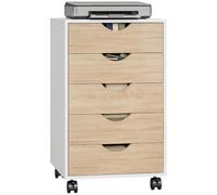 HOMCOM Cajonera Escritorio con Ruedas 5 Cajones 40x40x67cm Blanco y Natural | Cajonera Oficina, Archivador Móvil, para Estudio, Salón
