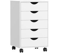 HOMCOM Cajonera Escritorio con Ruedas, Cajonera Oficina con 5 Cajones, Archivador Móvil, para Estudio, Salón, 40x40x67 cm, Blanco