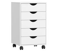 HOMCOM Cajonera Escritorio con Ruedas, Cajonera Oficina con 5 Cajones, Archivador Móvil, para Estudio, Salón, 40x40x67 cm, Blanco