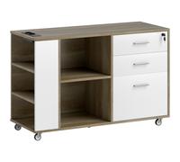 HOMCOM Cajonera Escritorio Mueble Archivador con Ruedas 3 Cajones Estación de Carga Cerradura y Estantes 100x40x65,5 cm Marrón Grisáceo Aosom España