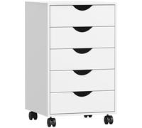 HOMCOM Cajonera Oficina con Ruedas y 5 Cajones Archivador Móvil, para Estudio Salón 40x40x67 cm Blanco