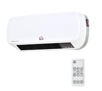 HOMCOM Calefactor Baño de Pared 1000W/2000W Calefactor Eléctrico Bajo Consumo con Mando a Distancia 3 Modos de Viento Temporizador de 12H Termostato y Sistema Antivuelco para 25 m² Blanco