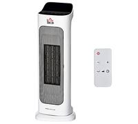 HOMCOM Calefactor Cerámico 1000W/2000W con Mando a Distancia Pantalla LED 3 Modos de Viento Temporizador de 8H Termostato y Oscilación 42° para 25 m² 17,6x13,7x50 cm Blanco