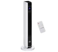 HOMCOM Calefactor Cerámico de Torre 1000/2000W con Mando Pantalla LED 3 Modos de Viento Termostato Temporizador 21x21x73cm Blanco Aosom España