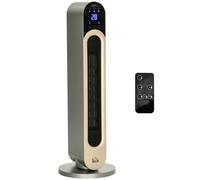 HOMCOM Calefactor Cerámico de Torre 1100/2200W con Mando Pantalla LED Temporizador y Oscilación Ø25x73,5 cm Plata Aosom España