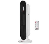 HOMCOM Calefactor Cerámico de Torre 1200W/2000W Calefactor PTC con Mando a Distancia Termostato Temporizador de 24H Oscilación 45° y Sistema Antivuelco para Sala de 20 m² Blanco y Negro