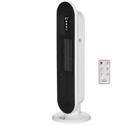 HOMCOM Calefactor Cerámico de Torre 1200W/2000W PTC 20 m² Blanco y Negro | Mando a Distancia, Termostato, Temporizador de 24H, Oscilación 45°, Sistema Antivuelco, para Sala