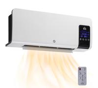HOMCOM Calefactor Eléctrico Bajo Consumo, 1000/2000W, Calefactor de Baño de Pared con Oscilación, PTC, Pantalla LED, Protección contra Sobrecalentamiento, Temporizador, Mando, para 15-20m² Blanco