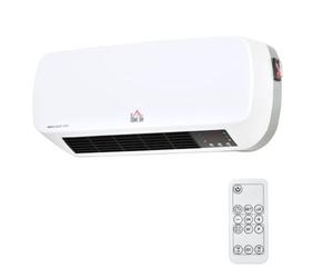 HOMCOM Calefactor Eléctrico Bajo Consumo 1000W/2000W Pantalla LED Blanco | PTC Calefactor de Baño de Pared, IPX2, 3 Modos, Protección contra Sobrecalentamiento, Temporizador, Mando, para 20-25㎡