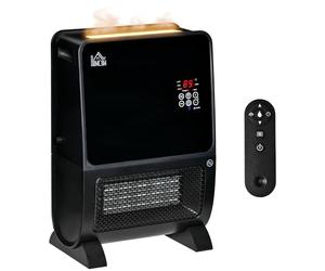 HOMCOM Calefactor Eléctrico Portátil 2000W 2 en 1 Calefactor Cerámico con Humidificador Función de Desinfección Luces LED Control Remoto Temporizador Termostato para Sala de 30 m² 33x21x49,5 cm Negro
