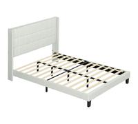 HOMCOM Cama 135x190 cm con Almacenaje Inferior Tapizada y Cabecero Acolchado con Orejas Beige