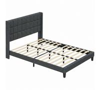 HOMCOM Cama 135x190 cm con Almacenaje Inferior Tapizada y Cabecero Acolchado con Orejas Gris