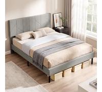 HOMCOM Cama 140x190cm, Base para colchón, cabecero Ajustable, Lino, Gris