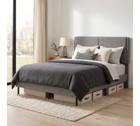 HOMCOM Cama 140x190cm con cabecero Ajustable y Base de Listones, Gris | Cama doble en lino, base listones madera, almacenamiento bajo cama, metal resistente, montaje fácil, dormitorio