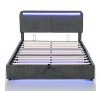 HOMCOM Cama con canapé 140 x 190 cm con iluminación LED, cabecero ajustable, estructura de cama doble, somier de lamas de madera, gris