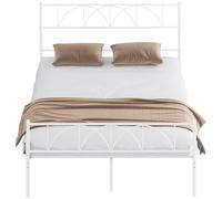 Homcom cama doble 135x190 cm estructura de cama somier con cabecera listones de acero y espacio de almacenamiento debajo carga 330 kg blanco 98 cm