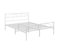 HOMCOM Cama Doble 135x190 cm Estructura de Cama Somier Altura 28 cm con Cabecera Listones de Acero y Espacio de Almacenamiento Debajo Carga 330 kg Blanco