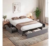 Homcom cama doble 140x190 cm estructura de cama somier con 3 cajones y estructura de acero carga 363 kg gris 194 cm