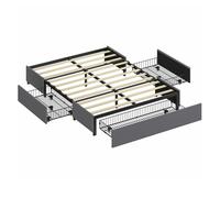 Homcom cama doble 140x190 cm estructura de cama somier con 3 cajones y estructura de acero carga 363 kg gris 194 cm