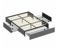 HOMCOM Cama Doble 140x190 cm Somier con 3 Cajones y Estructura de Metal Carga 363 kg Gris