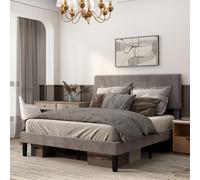 HOMCOM Cama Doble con Base de colchón 140x190cm cabecero Ajustable Gris | Cama doble, marco metálico, almacenamiento, fácil montaje