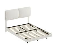 HOMCOM Cama Doble de 135x190 cm Cabecero Acolchado Estilo Moderno Beige | Marco de Cama, Efecto Flotante, Estructura Metálica, Lamas de Madera, Silencioso