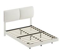 HOMCOM Cama Doble de 135x190 cm Somier con Cabecero Acolchado Efecto Flotante Estructura Metálica Beige