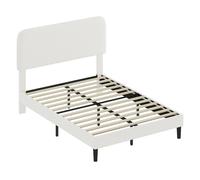 HOMCOM Cama Doble Tapizada en Borreguito, 135x190 cm, Cama Matrimonio con Cabecero Ajustable en Altura, Listones de Madera, Blanco