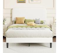 HOMCOM Cama Doble Tapizada en Borreguito, 135x190 cm, Cama Matrimonio con Cabecero Ajustable en Altura, Listones de Madera, Blanco