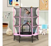 HOMCOM Cama Elástica Infantil Ø140 cm con Red de Seguridad Azul y Negro Rosa